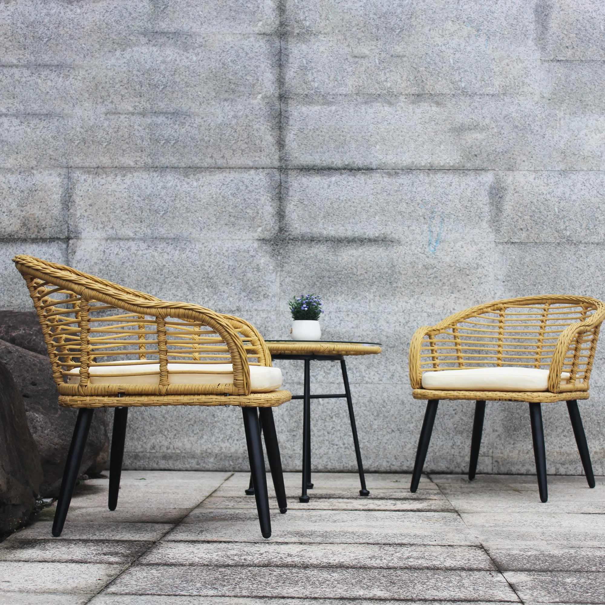 Furniture 3 Pieces Outdoor Patio Balcony Natural Yellow Wicker Chair Table Set with Beige Cushion and Tempered Glass Table Top
Furniture 3 Pieces Outdoor Patio Balcony Natural Yellow Wicker Chair Table Set with Beige Cushion and Tempered Glass Table Top