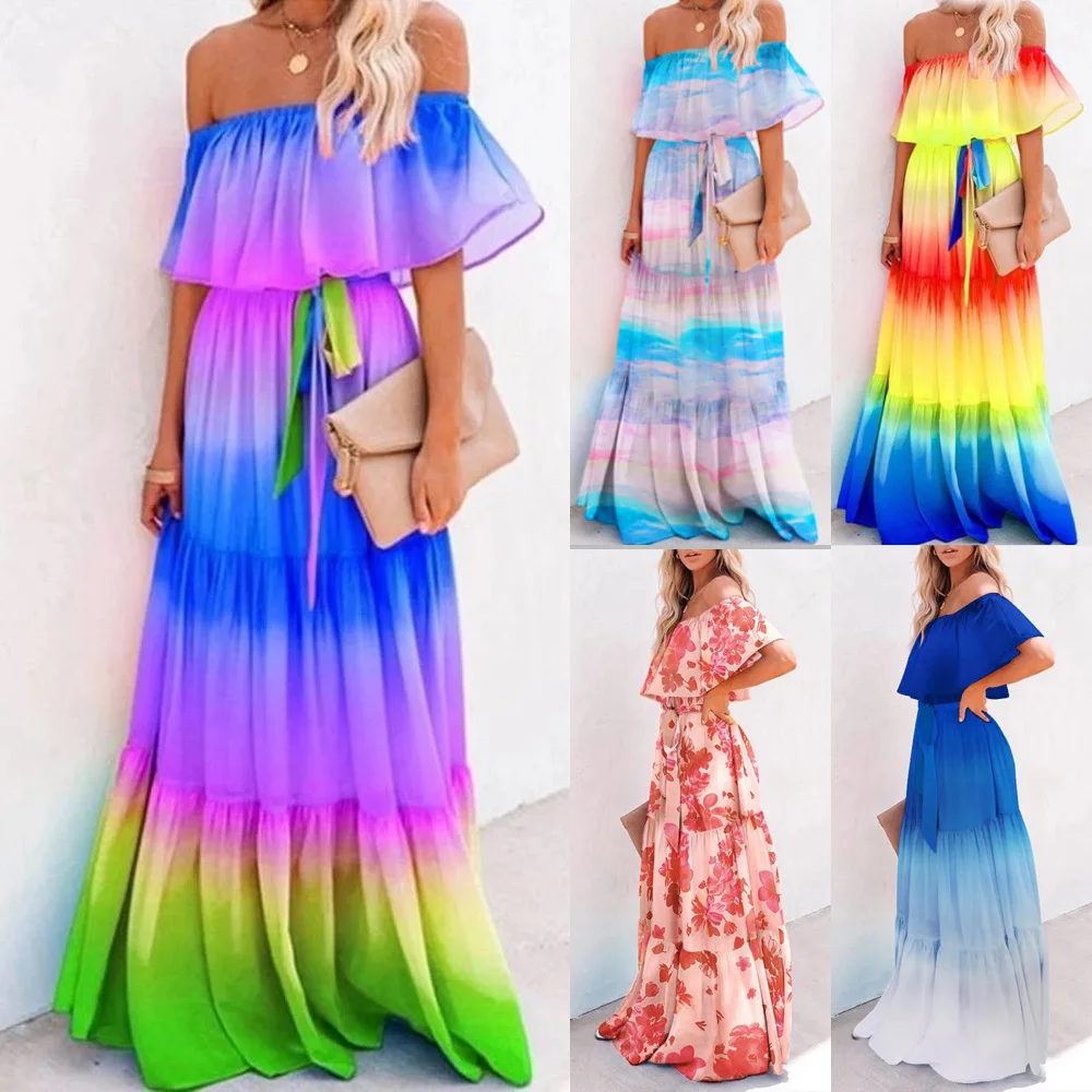 Summer Beach Maxi Dress Women Floral Print Boho Long Chiffon Dress Ruffles Wrap Casual Off Shoulder Multicolor Sexy Lady Dresses
Summer Beach Maxi Dress Women Floral Print Boho Long Chiffon Dress Ruffles Wrap Casual Off Shoulder Multicolor Sexy Lady Dresses