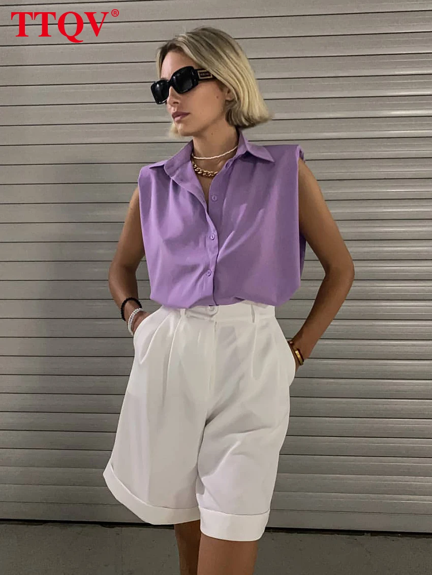 TTQV Summer Sleeveless Office Women's Blouse Casual Lapel Shoulder Pads White Fashion Shirt Ladies Tops Female Clothing 2022
TTQV Summer Sleeveless Office Women's Blouse Casual Lapel Shoulder Pads White Fashion Shirt Ladies Tops Female Clothing 2022