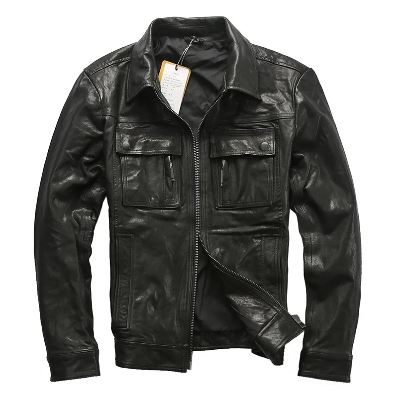 Vegetable Tanned Men's Genuine Sheepskin Coat Lapel Casual Short Locomotive Leather Jacket Trendy Men's Leather Jacket
Vegetable Tanned Men's Genuine Sheepskin Coat Lapel Casual Short Locomotive Leather Jacket Trendy Men's Leather Jacket