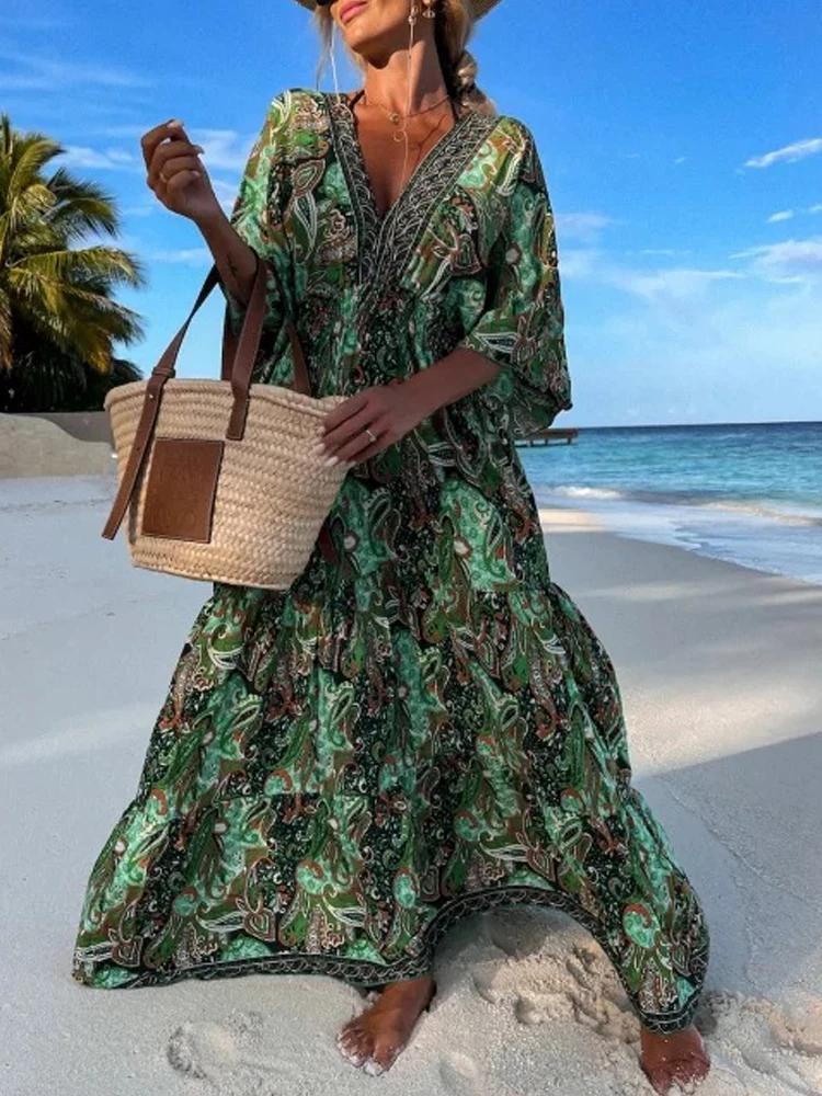 2022 Spring Women Long Sleeve Party Dress Vintage Geometry Print Long Dress Lady Fashion Turn-down Collar Loose Beach Maxi Dress 
2022 Spring Women Long Sleeve Party Dress Vintage Geometry Print Long Dress Lady Fashion Turn-down Collar Loose Beach Maxi Dress