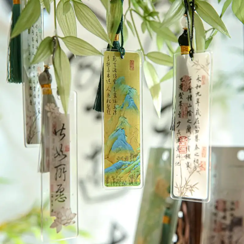 

Акриловая искусственная живопись в китайском стиле для студентов, 1 шт., традиционная поэзия, декоративная подвеска, канцелярская Закладка