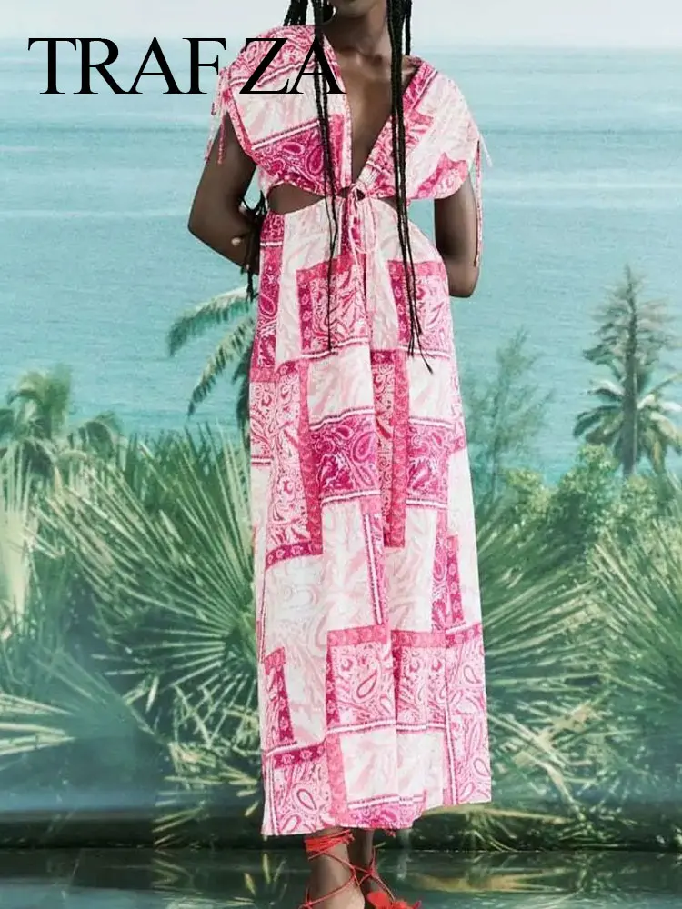 TRAF ZA Elegant Print Sleeveless Ruched Shoulder Hollow Out Elastic Waist V-Neck Slim Long Vintage Dress New Fashion Chic Women
TRAF ZA Elegant Print Sleeveless Ruched Shoulder Hollow Out Elastic Waist V-Neck Slim Long Vintage Dress New Fashion Chic Women
