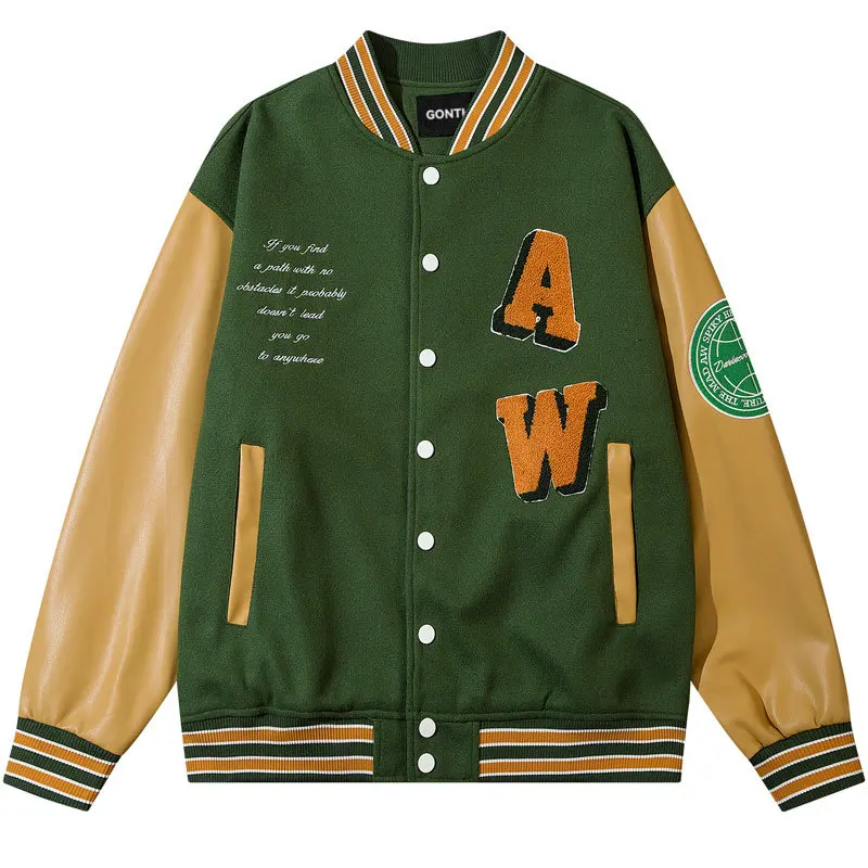 Vintage Baseball Jacket Streetwear Hip Hop Embroidery Butterfly Letter Bomber Jacket Men Harajuku Leather Sleeve Patchwork Coat
Vintage Baseball Jacket Streetwear Hip Hop Embroidery Butterfly Letter Bomber Jacket Men Harajuku Leather Sleeve Patchwork Coat