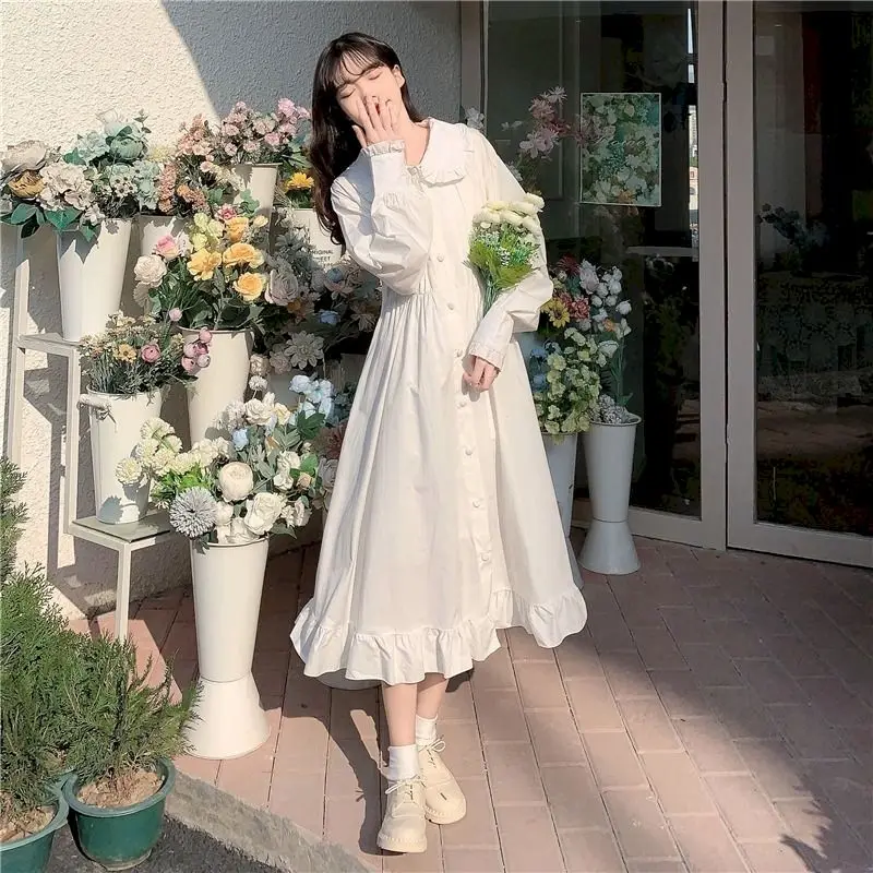 Harajuku White Dress Women Kawaii Ctue Sweet Midi Dresses Ruffle Casual Japanese Preppy Style Peter Pan Collar Long Sleeve Robe
Harajuku White Dress Women Kawaii Ctue Sweet Midi Dresses Ruffle Casual Japanese Preppy Style Peter Pan Collar Long Sleeve Robe