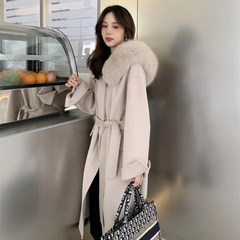 Fox Fur Collar Hooded Fur Jacket Double-sided Cashmere Coat Long Woolen Coat Fashion Korean Warm Belt Wool Trench Coat Zm1173
Fox Fur Collar Hooded Fur Jacket Double-sided Cashmere Coat Long Woolen Coat Fashion Korean Warm Belt Wool Trench Coat Zm1173