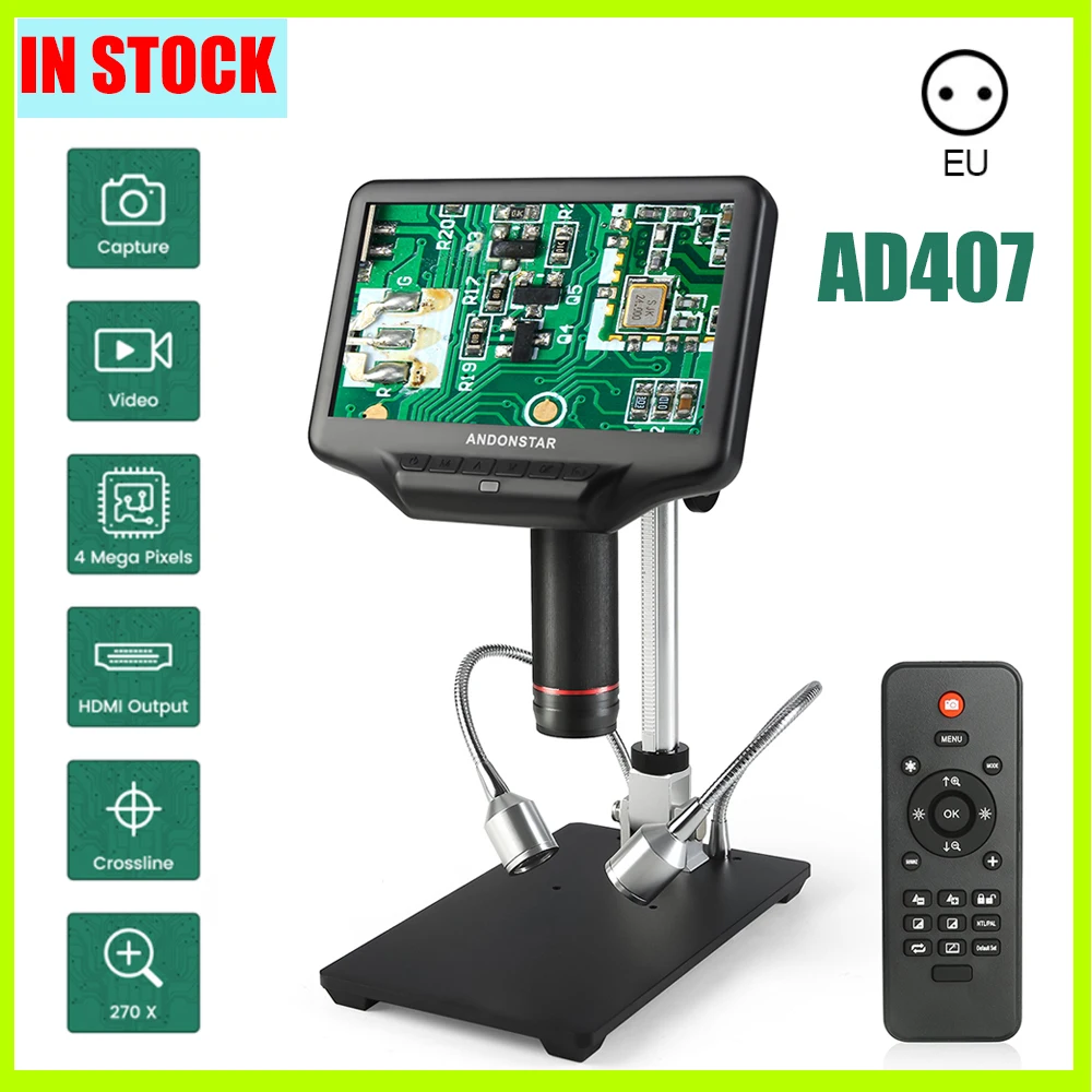USB микроскоп Andonstar AD407 HDMI 4MP UHD 7-дюймовый ЖК-экран Профессиональные регулируемые цифровые микроскопы для ремонта телефона
USB микроскоп Andonstar AD407 HDMI 4MP UHD 7-дюймовый ЖК-экран Профессиональные регулируемые цифровые микроскопы для ремонта телефона