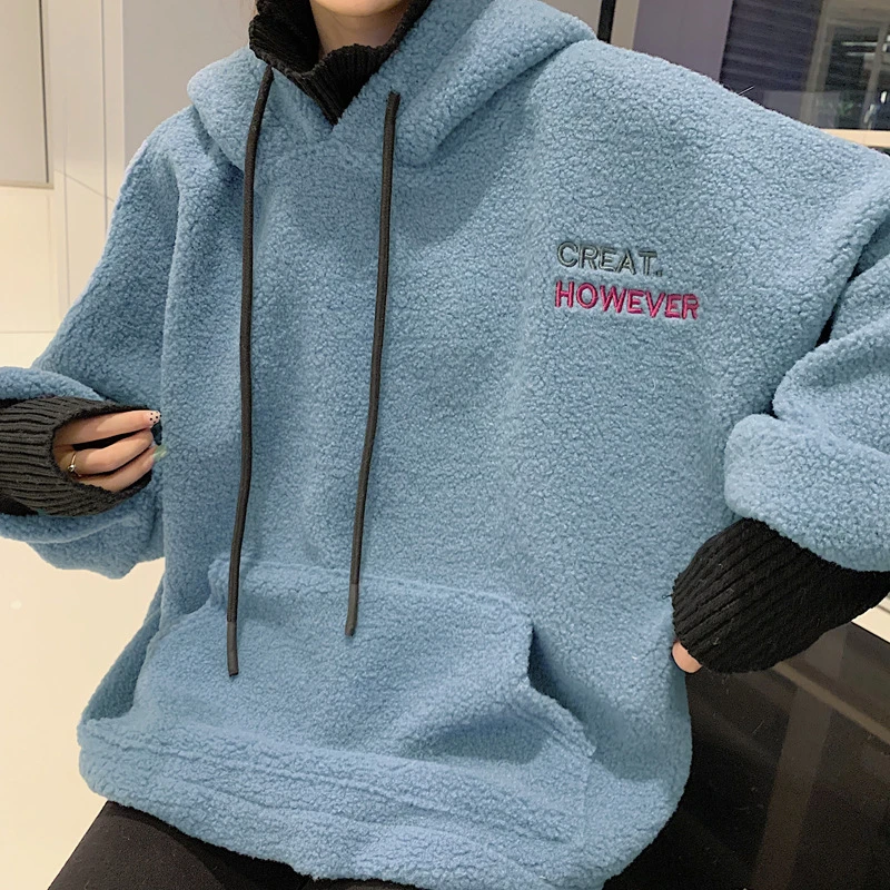 Knitted Halter Tops Jumper Ladies Winter Autumn Warm Pullovers Women Hoodies Lamb Wool Fake Two-piece Hooded Sweatshirts 2021
Knitted Halter Tops Jumper Ladies Winter Autumn Warm Pullovers Women Hoodies Lamb Wool Fake Two-piece Hooded Sweatshirts 2021