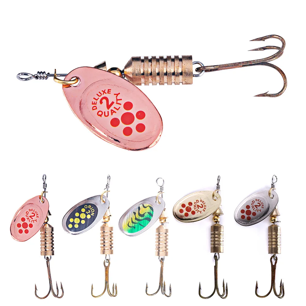 

5PCS Metal Plating Spinner Bait 6.7cm/7g Hard Spoon Bass Lures Metal Fishing Lure with Feather Treble Hooks for Pike Fishing