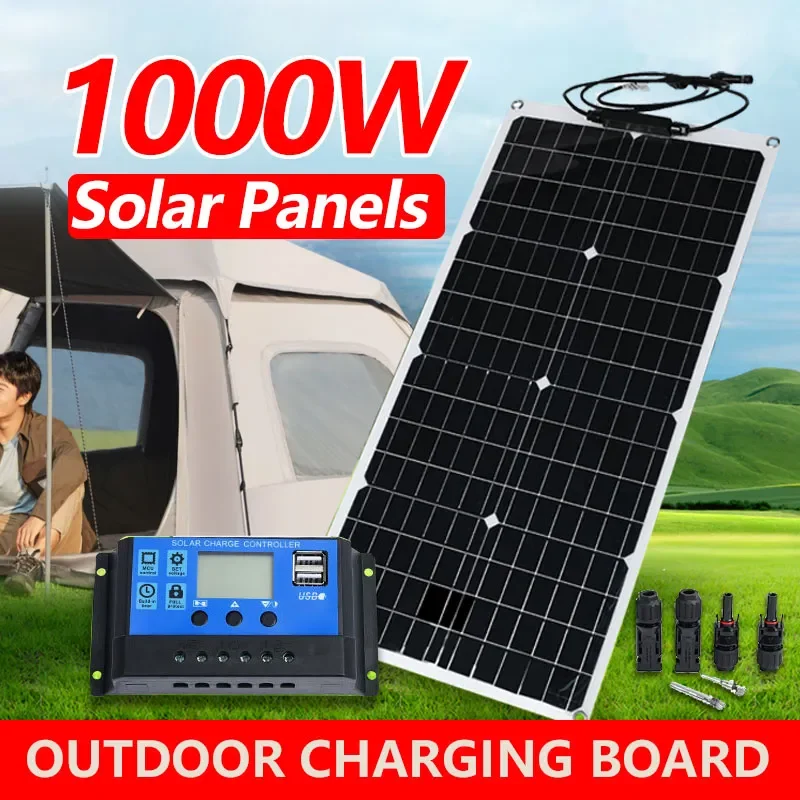 

1000 Вт комплект солнечной панели 12 В Высокоэффективная уличная Гибкая солнечная панель s поставка для автомобиля RV яхты зарядное устройство для аккумулятора лодки с 100A