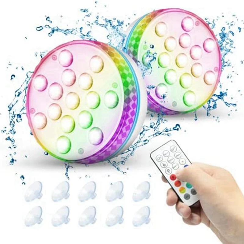 Submersible LED Lights With RF Remote Control For Pool-15 Leds Waterproof Underwater Pool Lights With Suction Cup 2 Pack
Submersible LED Lights With RF Remote Control For Pool-15 Leds Waterproof Underwater Pool Lights With Suction Cup 2 Pack