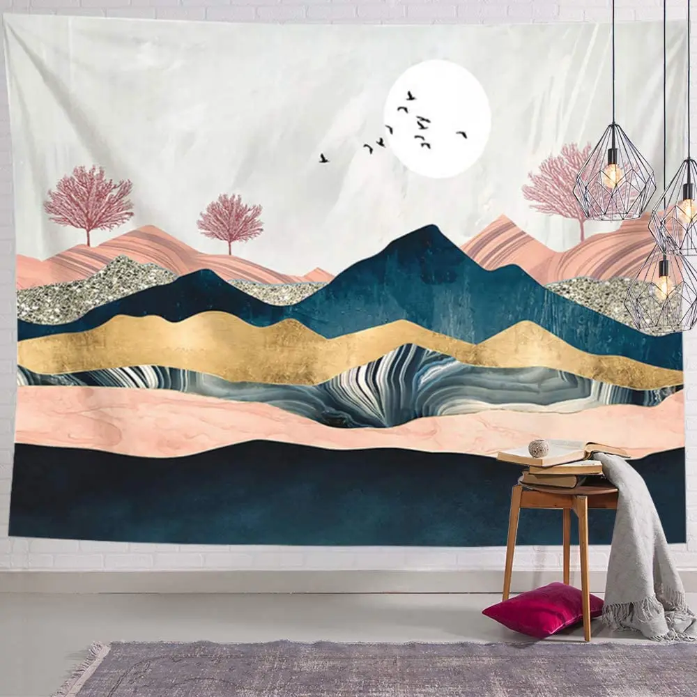 

Sunset Mountain Landscape Tapestry Wall Hanging, Nature Tree Forest Theme Sunrise Tapestries for Home Dorm Living Room