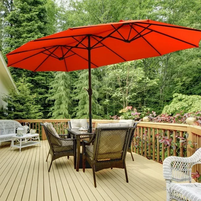 15 Feet Extra Large Patio Double Sided Umbrella with Crank and Base 
15 Feet Extra Large Patio Double Sided Umbrella with Crank and Base