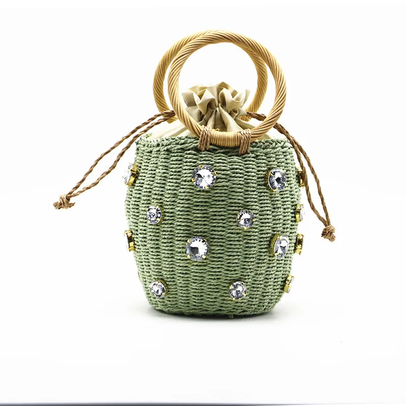 Handmade Rhinestone Crystal Flower Straw Woven Drawstring Bag Small Straw Bucket Bags Ladies Travel Purses and Handbags Totes
Handmade Rhinestone Crystal Flower Straw Woven Drawstring Bag Small Straw Bucket Bags Ladies Travel Purses and Handbags Totes