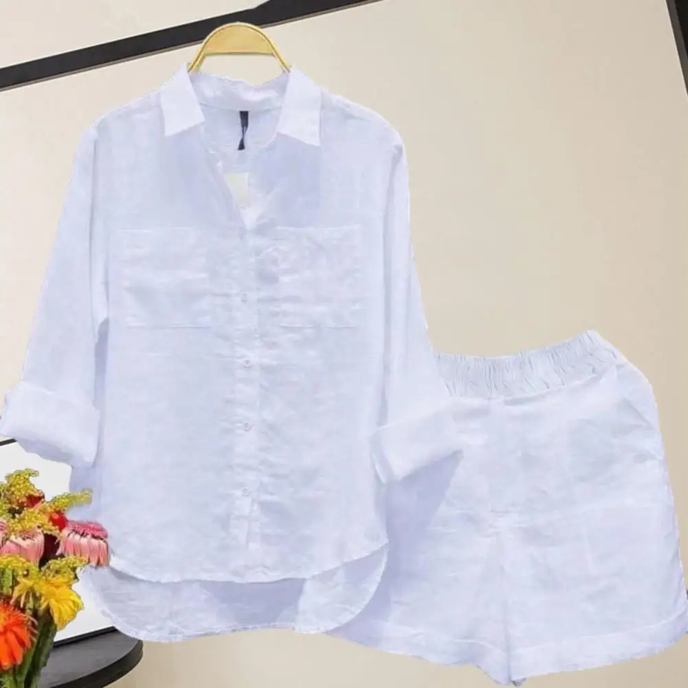 Ladies Suit Stylish Women's Shirt Shorts Set Loose Fit Long Sleeves Elastic Waist Patch Pockets for Fall Spring Outfits Elastic
Ladies Suit Stylish Women's Shirt Shorts Set Loose Fit Long Sleeves Elastic Waist Patch Pockets for Fall Spring Outfits Elastic