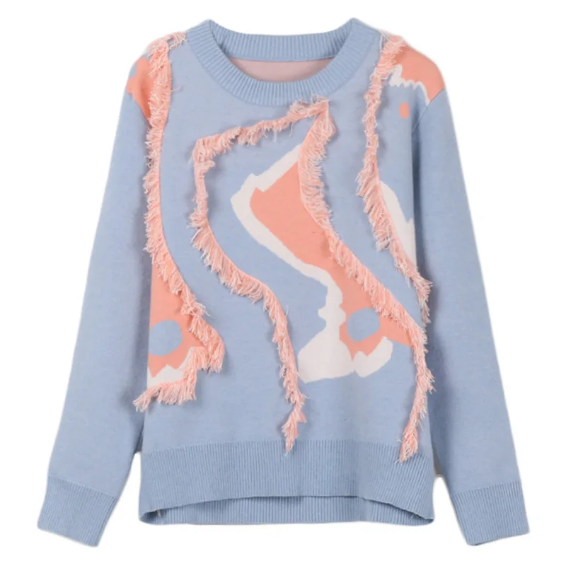 Autumn and Winter New Women's Long-Sleeved Pullover Geometric Tassel Patchwork round Neck Loose Knitted Top in Stock
Autumn and Winter New Women's Long-Sleeved Pullover Geometric Tassel Patchwork round Neck Loose Knitted Top in Stock