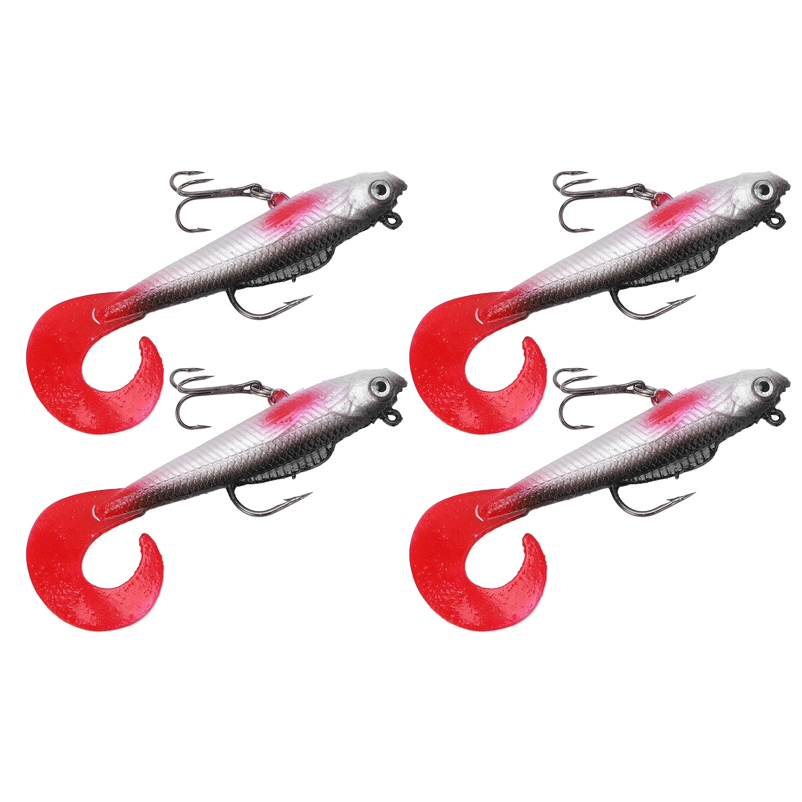 4Pcs Bass Fishing Lures Soft Swimbait Fishing Bait Grub Worm Tail with 2 Fishing Hooks for Freshwater Saltwater
4Pcs Bass Fishing Lures Soft Swimbait Fishing Bait Grub Worm Tail with 2 Fishing Hooks for Freshwater Saltwater