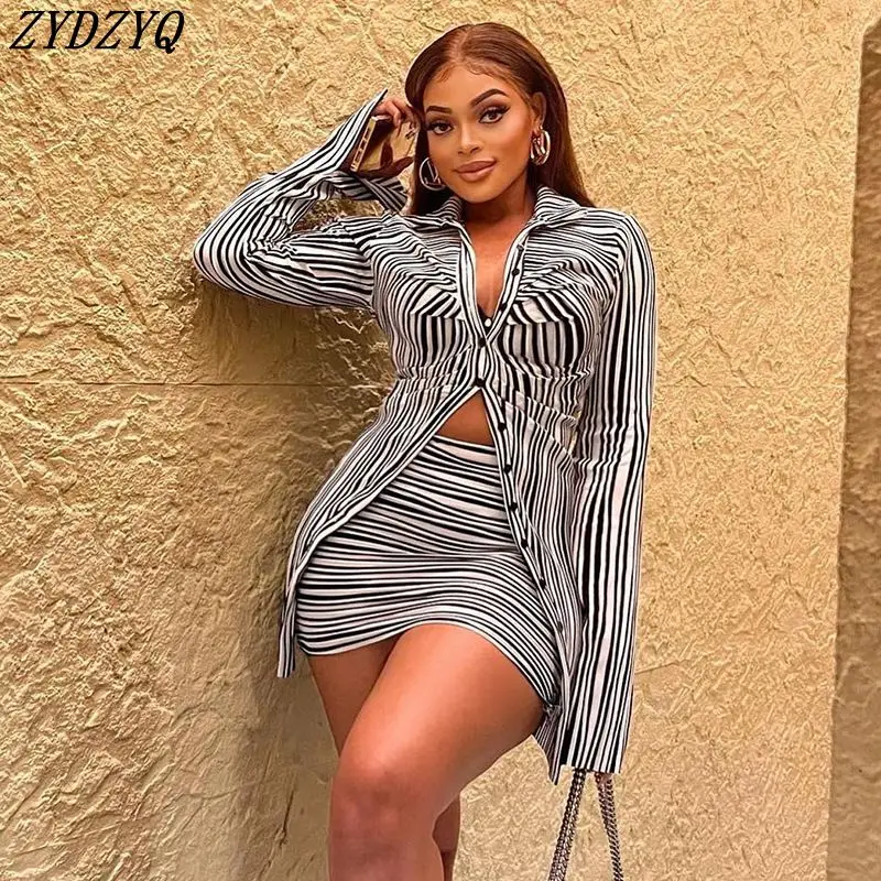 ZYDZYQ Two Piece Sets Women Fall Striped Single Breasted Shirt Top Mini Skirt Set Y2k Clothes Lounge Club Streetwear Wholesale
ZYDZYQ Two Piece Sets Women Fall Striped Single Breasted Shirt Top Mini Skirt Set Y2k Clothes Lounge Club Streetwear Wholesale