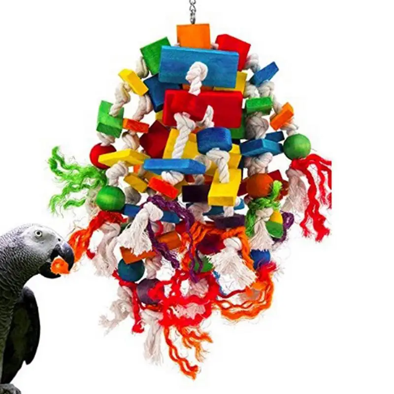 

Parrot Chewing Toy Bird Bite Supply With Colorful Wood Blocks Multicolored Natural Wooden Block Cage Toys For Macaw Cockatoo