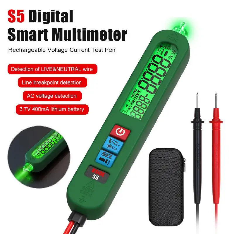 New S5 AC/DC Multimeters Digital Tester Smart Pen Type Voltage Detector Monitor DC AC Ohm NCV Hz Continuity Meter 4000 Counts
New S5 AC/DC Multimeters Digital Tester Smart Pen Type Voltage Detector Monitor DC AC Ohm NCV Hz Continuity Meter 4000 Counts