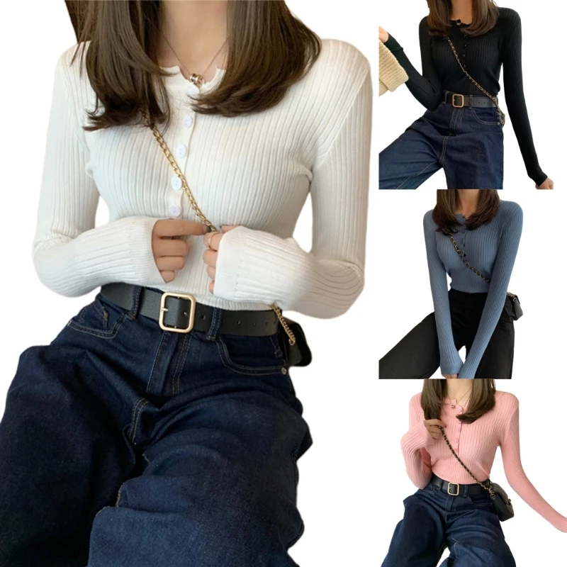 Womens Sexy Sweater Long Sleeve Slim Fitted Ribbed Knitted Pullover Top Cropped Button Knitted Sweater Muiltcolor Drop Shipping
Womens Sexy Sweater Long Sleeve Slim Fitted Ribbed Knitted Pullover Top Cropped Button Knitted Sweater Muiltcolor Drop Shipping