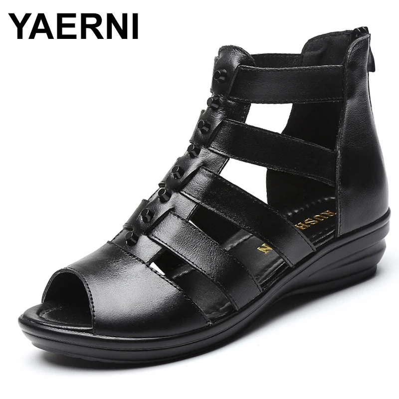 Summer new leather slope with women's sandals comfortable Roman middle-aged sandals fish mouth mid-heel moccasins
Summer new leather slope with women's sandals comfortable Roman middle-aged sandals fish mouth mid-heel moccasins