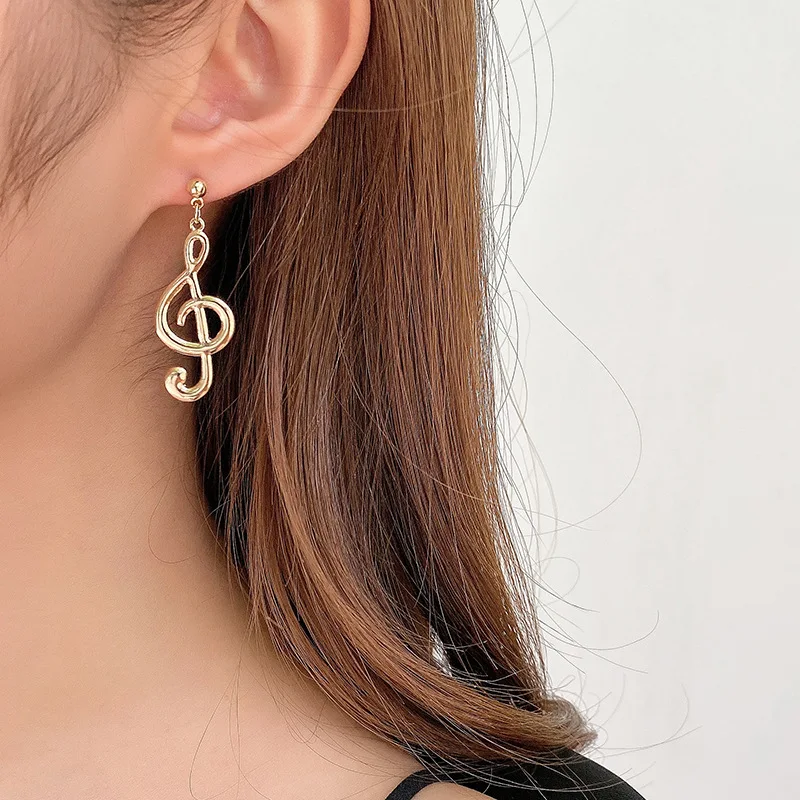 

Earrings for Women Ear Clip Asymmetry Musical Note Pendant Long Eardrop Alloy Jewelry pendientes mujer Luxury Gifts