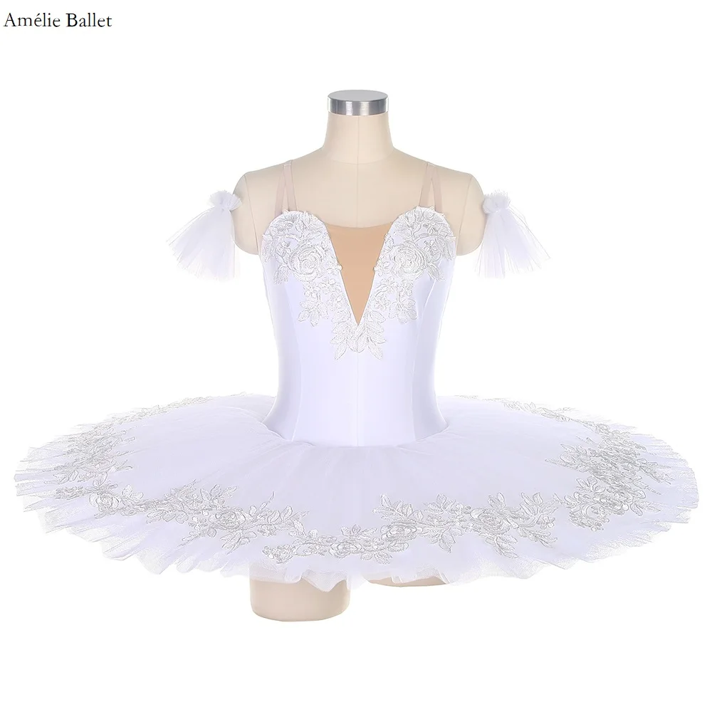 

BLL112 White Spandex Bodice Pre-professional Ballet Pancake Tutu Girls & Women Competition or Performance Dance Costumes