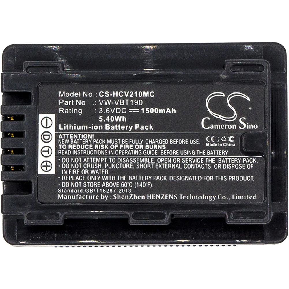 Cameron Sino 1500mA Battery for Panasonic HC-V110GK,HC-V110MGK,HC-V130,HC-V210,HC-V210GK,HC-V210M,HC-V210MGK VW-VBT190
Cameron Sino 1500mA Battery for Panasonic HC-V110GK,HC-V110MGK,HC-V130,HC-V210,HC-V210GK,HC-V210M,HC-V210MGK VW-VBT190