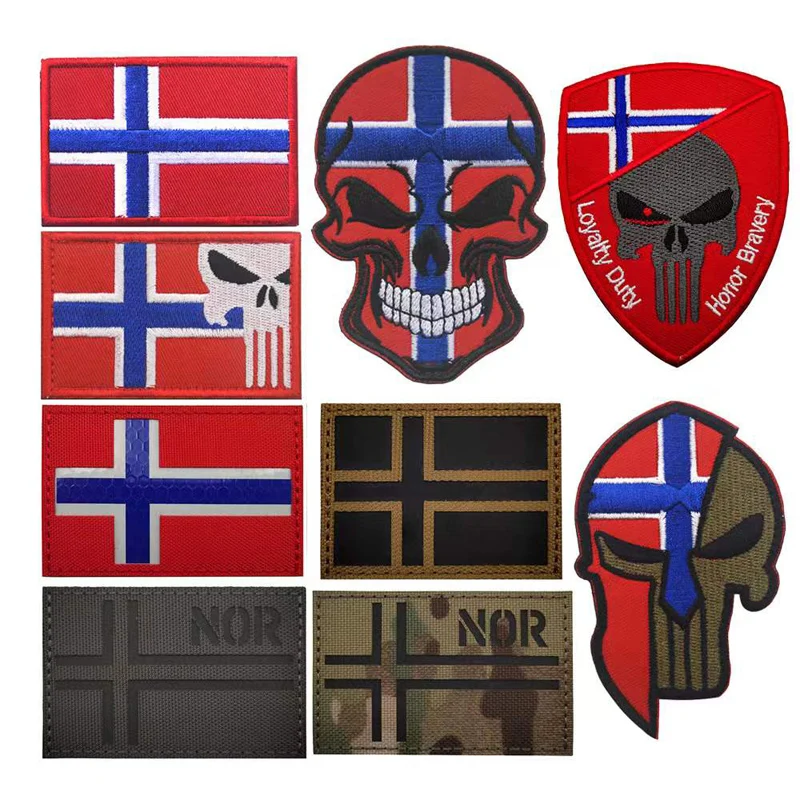 Nor Norwegian flag skull embroidery armband infrared reflection Velcro patch luminous military tactical badge backpack sticker
Nor Norwegian flag skull embroidery armband infrared reflection Velcro patch luminous military tactical badge backpack sticker