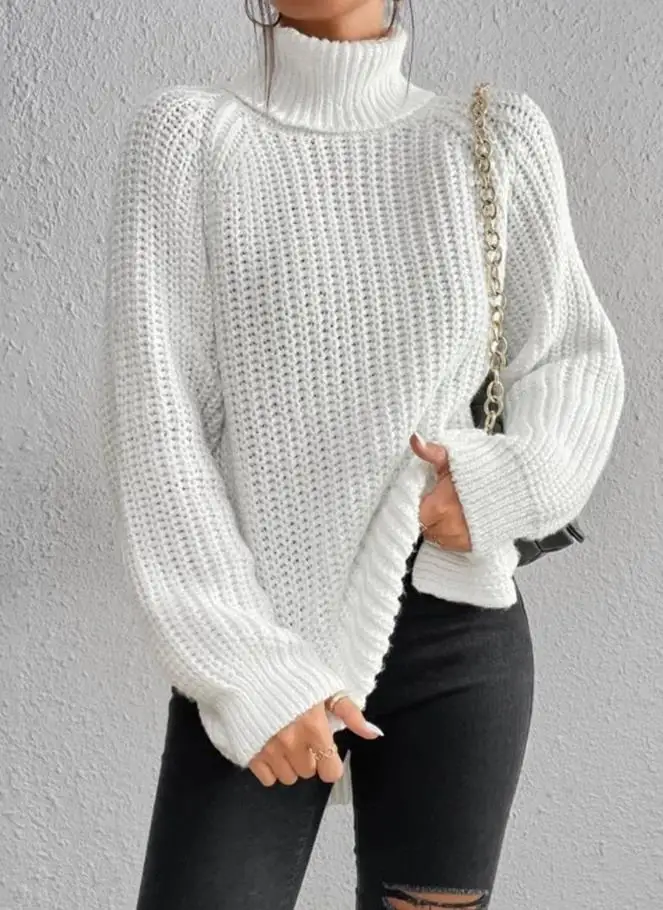Women Fashion High Neck Long Sleeve Slit Sweater Women's Clothing Female Daily Casual Knitted Pullovers
Women Fashion High Neck Long Sleeve Slit Sweater Women's Clothing Female Daily Casual Knitted Pullovers
