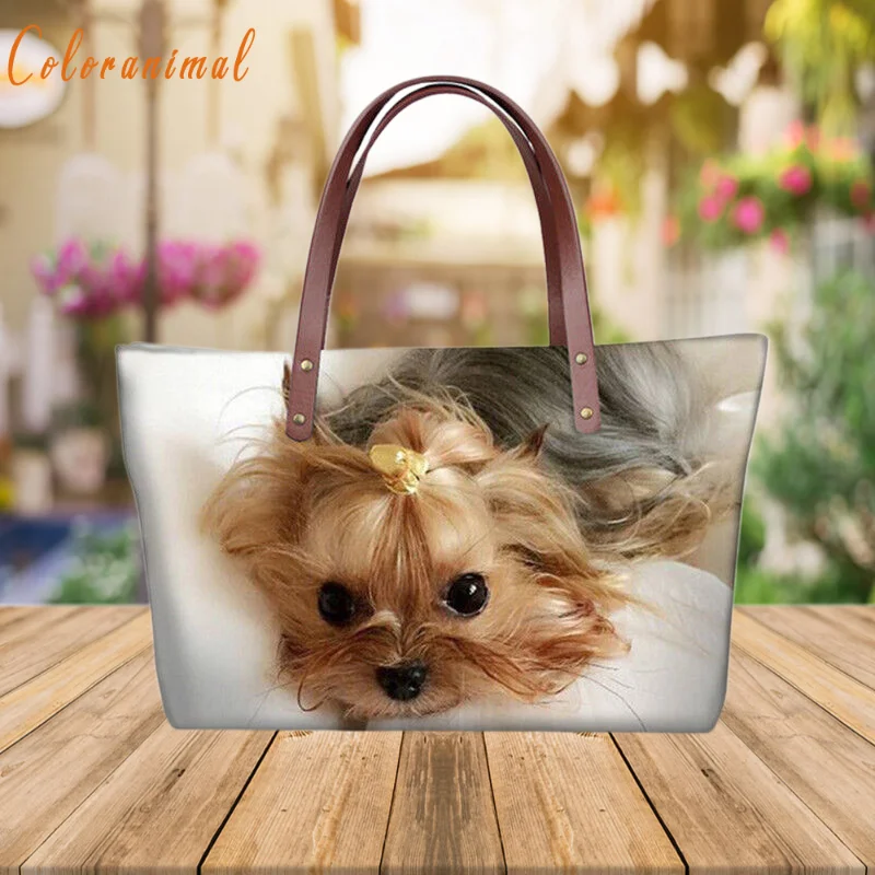 

Coloranimal Women's Big Tote Bag Shoulder Bag for Ladies Female Shopper Bag Funny Pet 3D Dog Yorkshire Terrier Print Hand Bag