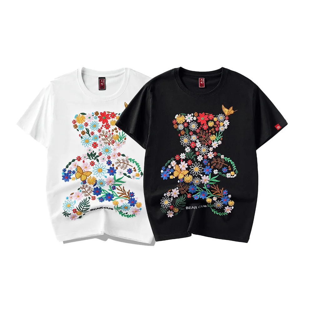 Летнее новое платье из чистого хлопка с вышивкой морского медведя, парная свободная футболка с коротким рукавом 
Летнее новое платье из чистого хлопка с вышивкой морского медведя, парная свободная футболка с коротким рукавом