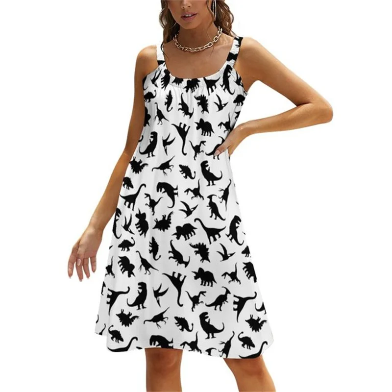 Summer Sexy Spaghetti Strap Mini Dress Dinosaurs Seven Species Silhouette Printed Dresses Elegant Ladies Korean Dress Vestidos
Summer Sexy Spaghetti Strap Mini Dress Dinosaurs Seven Species Silhouette Printed Dresses Elegant Ladies Korean Dress Vestidos