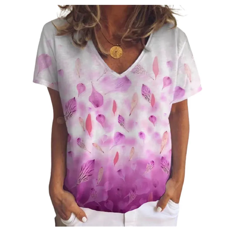 New 2021 Summer Leaf Print Short Sleeve T-shirt Women Clothes Loose Fashion V Neck Streetwear Tops Casual Ladies Tee Shirt Femme
New 2021 Summer Leaf Print Short Sleeve T-shirt Women Clothes Loose Fashion V Neck Streetwear Tops Casual Ladies Tee Shirt Femme