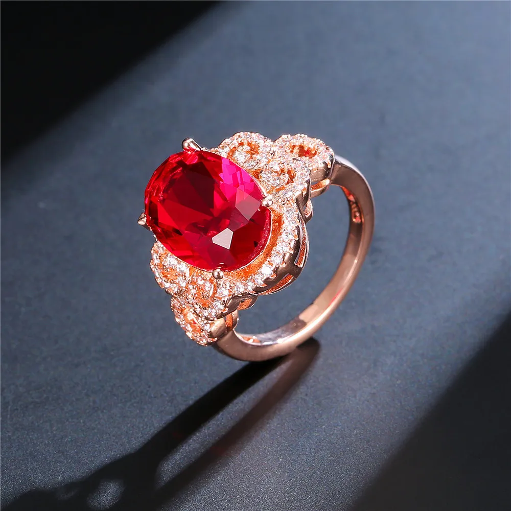 European And American Fashion High-end Ruby Diamond Ring Rose Gold Pattern Engagement Ring Silver Jewelry Women
European And American Fashion High-end Ruby Diamond Ring Rose Gold Pattern Engagement Ring Silver Jewelry Women
