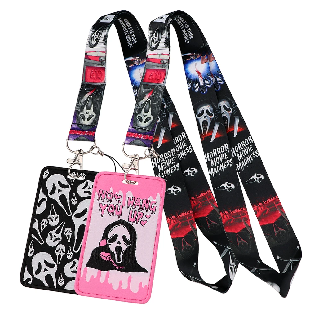 

Halloween Ghost Face Card Holder Horror Theme Neck Strap Lanyards Embroidery ID Bus Card Cover Hang Rope Keychains Lanyard Gifts