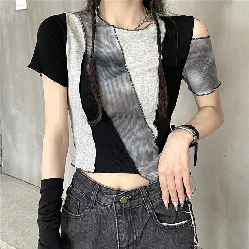 Summer Harajuku Patchwork Crop Top Women Korean Fashion O-neck Irregular Tees Sexy Slim Off Shoulder Short Sleeve T-shirt Female
Summer Harajuku Patchwork Crop Top Women Korean Fashion O-neck Irregular Tees Sexy Slim Off Shoulder Short Sleeve T-shirt Female