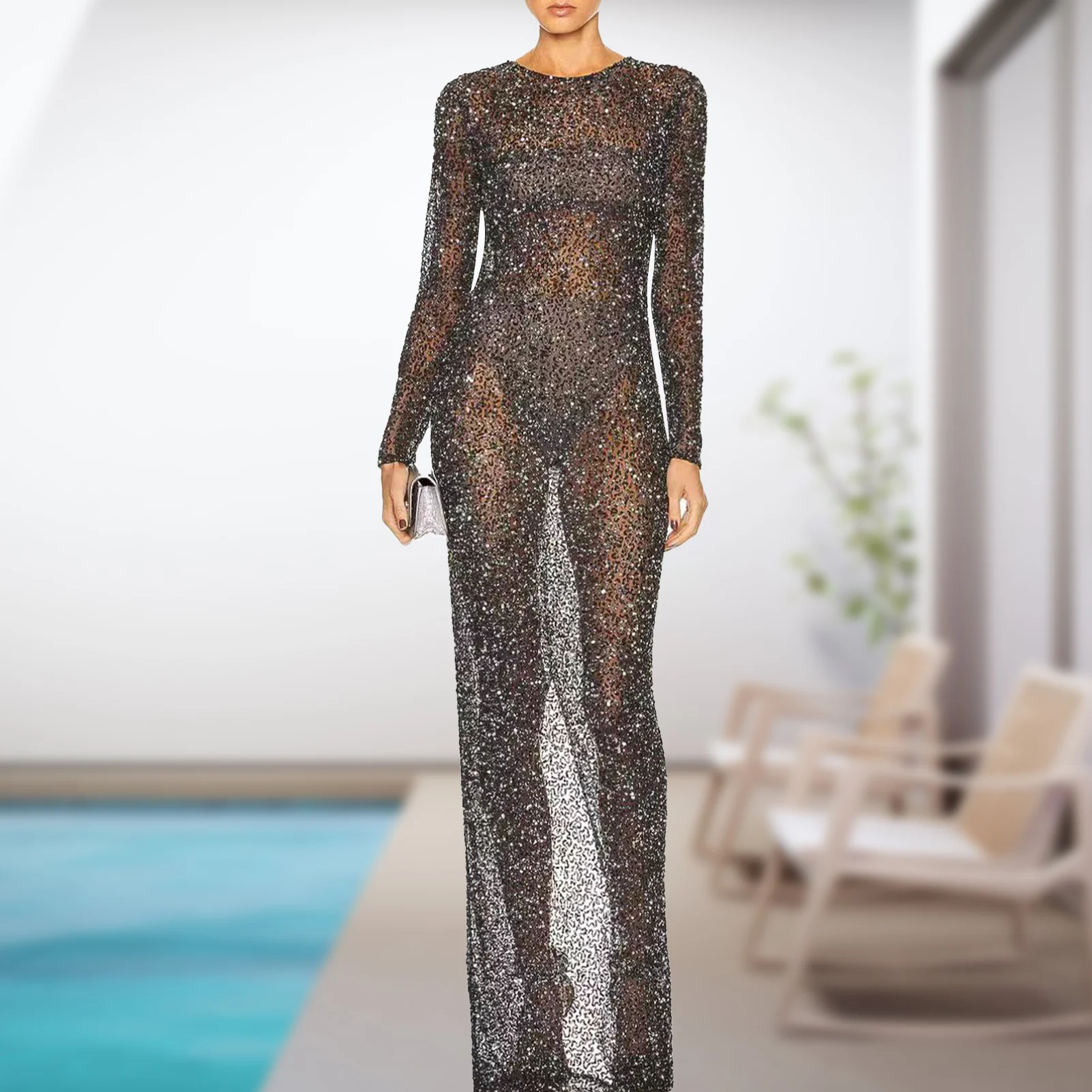 Glitter Sheer Bathing Suit Cover Up See Through Swim Coverups Dress See Through Mesh Long Sleeve European Fashion for Pool Party
Glitter Sheer Bathing Suit Cover Up See Through Swim Coverups Dress See Through Mesh Long Sleeve European Fashion for Pool Party