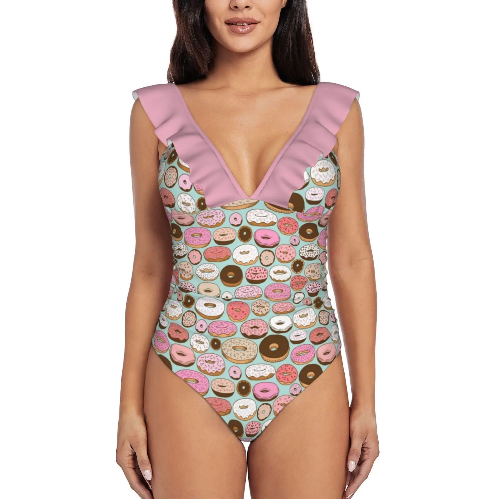 Монокини «пончики навсегда», новый слитный купальник с оборками, женский сексуальный купальник, женский купальный костюм с принтом, пончики, пончики, еда
Монокини «пончики навсегда», новый слитный купальник с оборками, женский сексуальный купальник, женский купальный костюм с принтом, пончики, пончики, еда