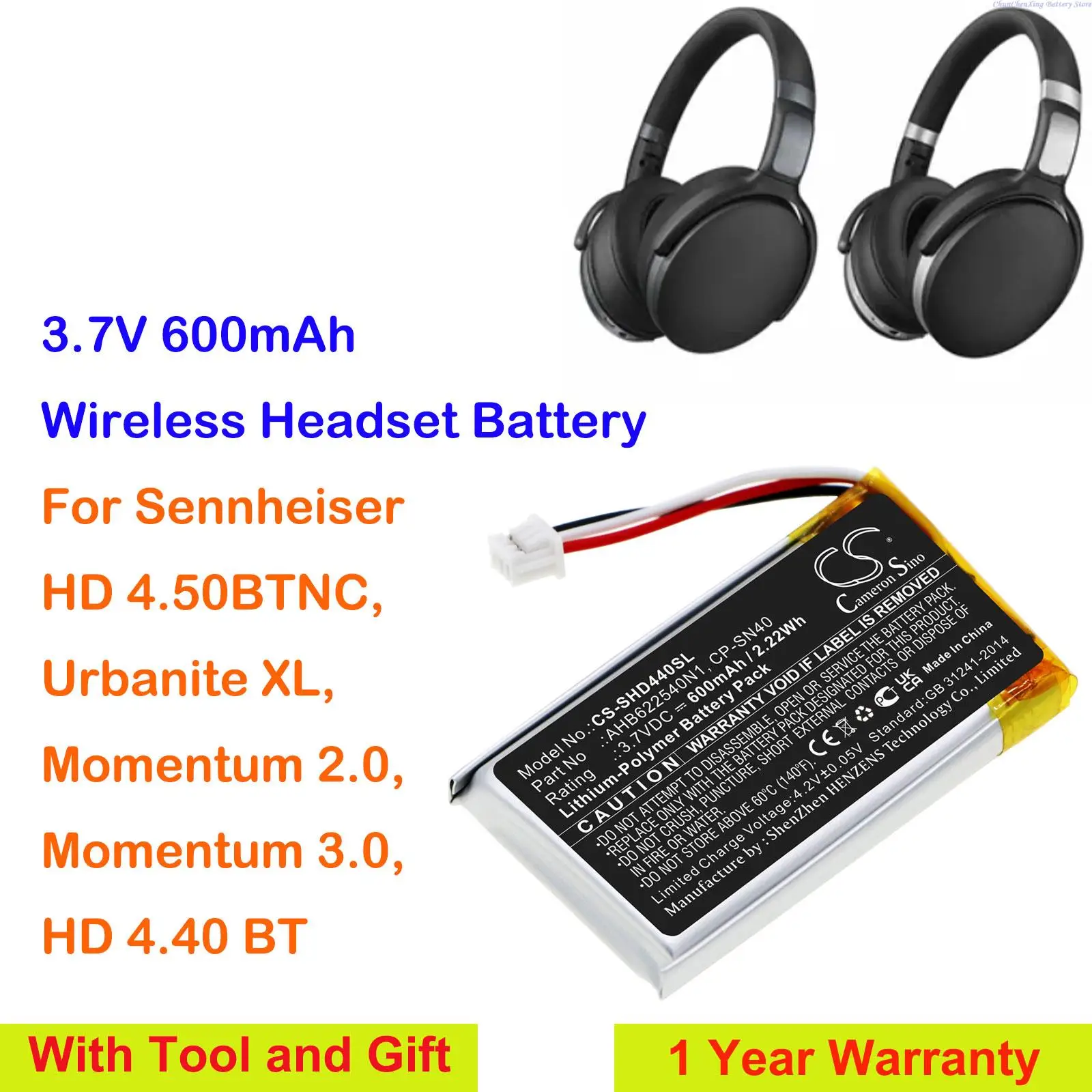 Cameron Sino 600mAh Wireless Headset Battery AHB622540N1 for Sennheiser HD 4.50BTNC,Urbanite XL,Momentum 2.0,3.0,HD 4.40 BT+Tool
Cameron Sino 600mAh Wireless Headset Battery AHB622540N1 for Sennheiser HD 4.50BTNC,Urbanite XL,Momentum 2.0,3.0,HD 4.40 BT+Tool