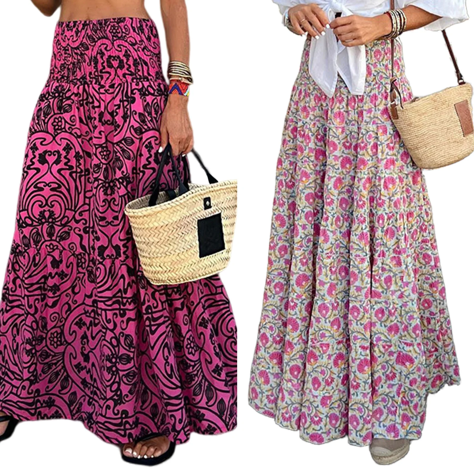 Women Bohemian Skirt Casual Printed Half-length Long Skirt Holiday Fashion Simple Rubber Band Waist Pleats A Line Skirt
Women Bohemian Skirt Casual Printed Half-length Long Skirt Holiday Fashion Simple Rubber Band Waist Pleats A Line Skirt