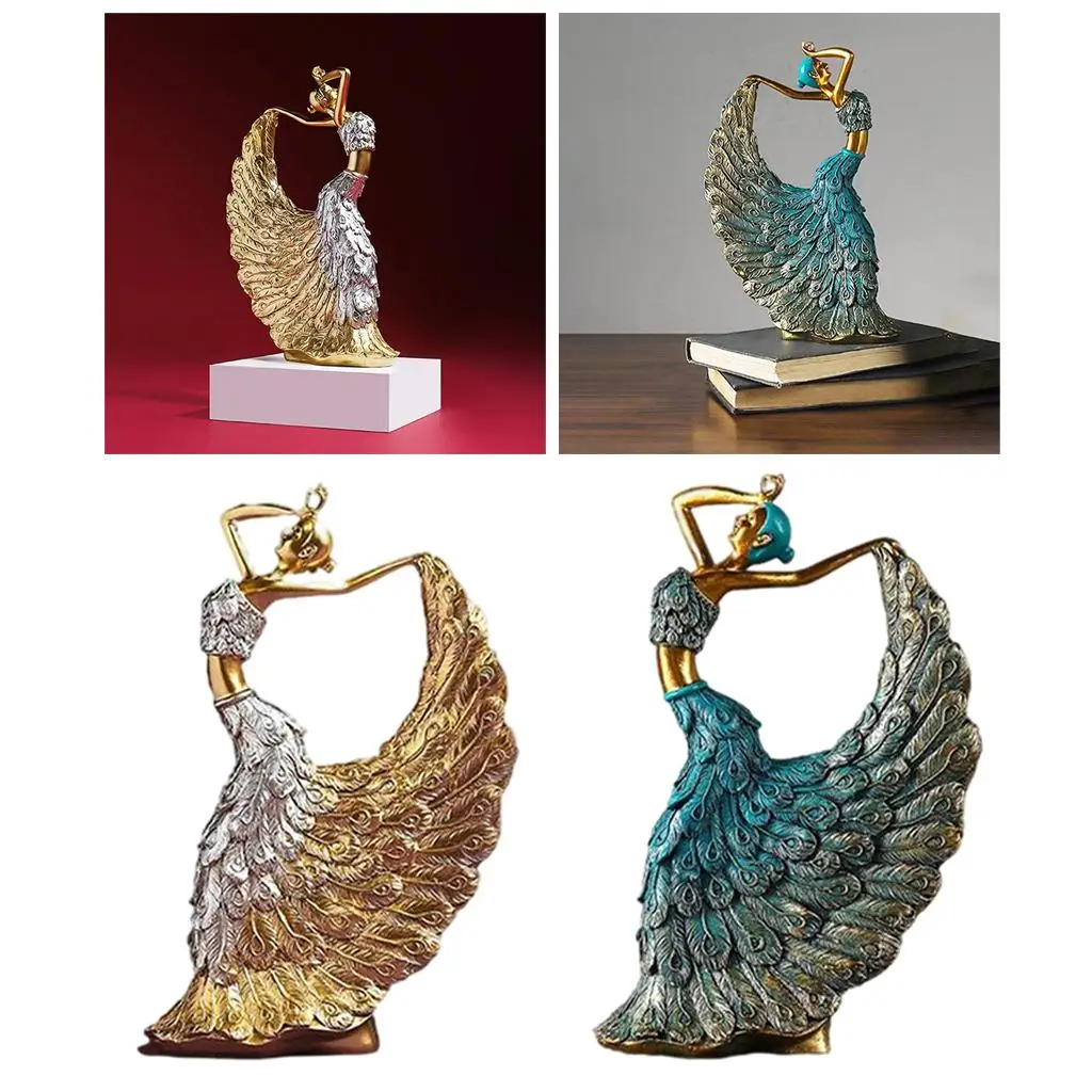 

2x Peacock Dancer Figurines Art Women Dancing Statue Office Tabletop Decor