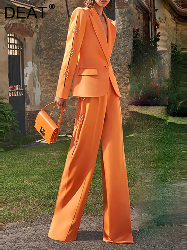 DEAT Fashion Women's 2 Pcs Set Single Button Metal Ring Decorative Blazer High Waist Straight Pants Suit Autumn 2023 New 17A4463
DEAT Fashion Women's 2 Pcs Set Single Button Metal Ring Decorative Blazer High Waist Straight Pants Suit Autumn 2023 New 17A4463