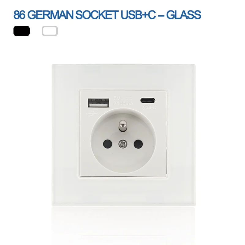 With USB TYPE C Port Power Socket 16A EU Standard Electrical Outlet 86mm*86mm White/Black Crystal Glass Panel Wall Socket
With USB TYPE C Port Power Socket 16A EU Standard Electrical Outlet 86mm*86mm White/Black Crystal Glass Panel Wall Socket