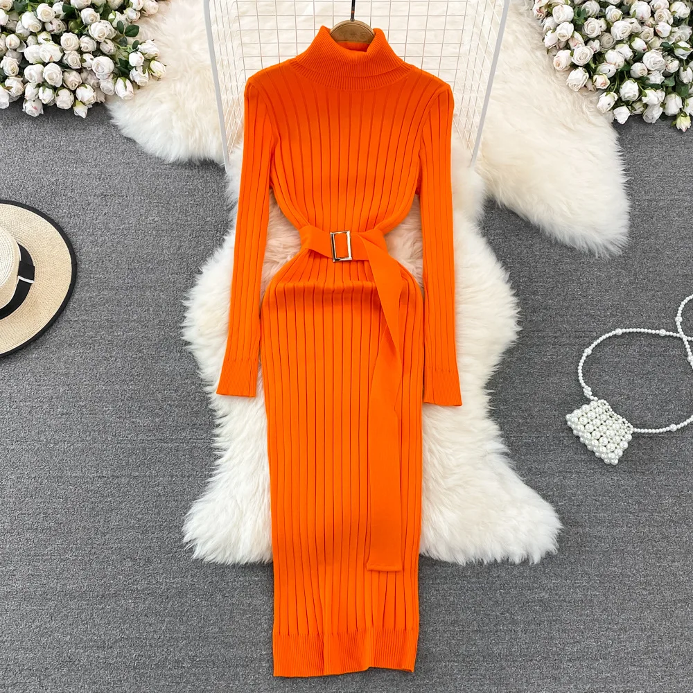Sweater dress women winter Highly resilient knit Fashion lapel +with Belt knitted dresses High Street solid color female dress
Sweater dress women winter Highly resilient knit Fashion lapel +with Belt knitted dresses High Street solid color female dress