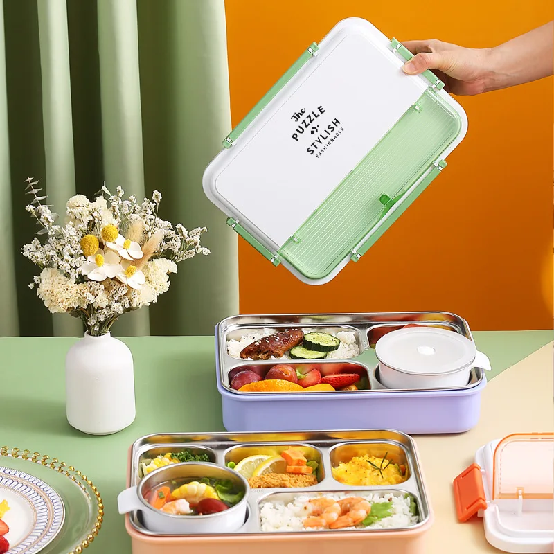 304 Stainless Steel Split Lunch Box Large Capacity Dinner Plate with Soup Bowl Water Injection Heating 5 Compartment Bento Box
304 Stainless Steel Split Lunch Box Large Capacity Dinner Plate with Soup Bowl Water Injection Heating 5 Compartment Bento Box