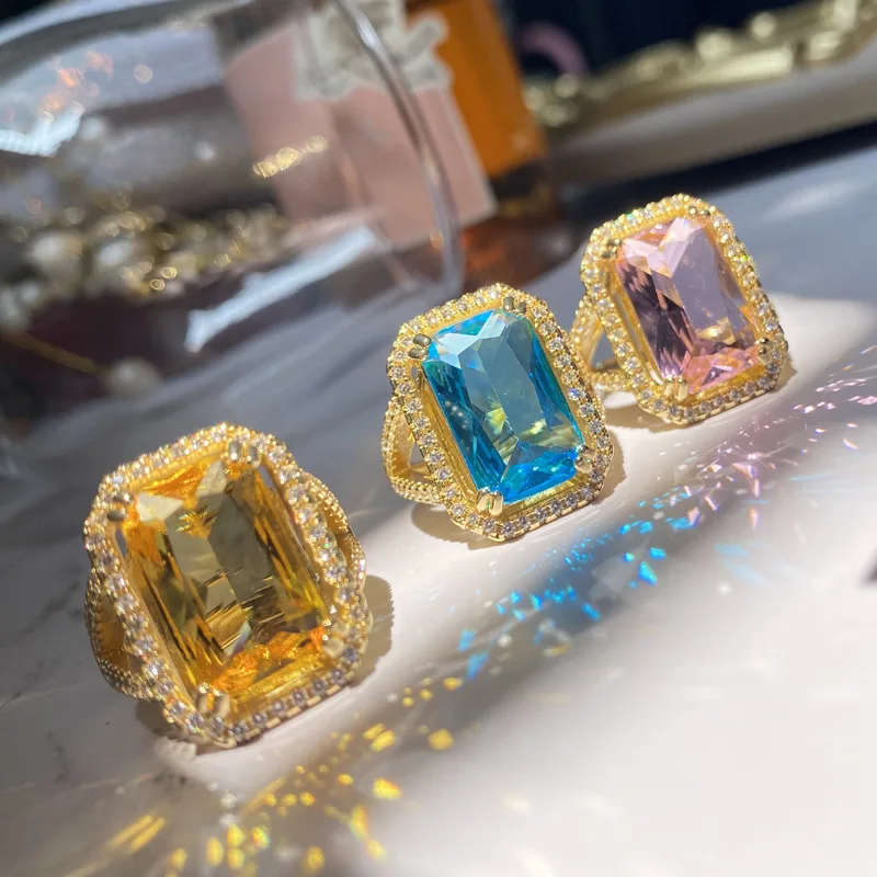 New Fashion 925 Sterling Silver Couple Colorful Crystal Gem Ring Super Flash Luxury Full Diamond Engagement Party Jewelry Gift
New Fashion 925 Sterling Silver Couple Colorful Crystal Gem Ring Super Flash Luxury Full Diamond Engagement Party Jewelry Gift