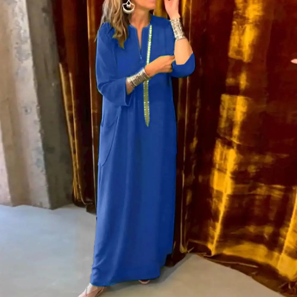 Women Maxi Dress V Neck Solid Color Loose Three Quarter Sleeves Ankle Length Summer Vacation Robe Dress
Women Maxi Dress V Neck Solid Color Loose Three Quarter Sleeves Ankle Length Summer Vacation Robe Dress