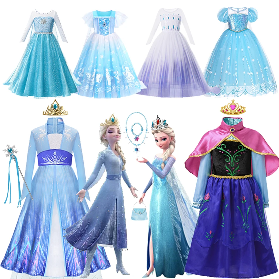 

Костюм Принцессы Disney «Холодное сердце», платье для девочек, косплей, Снежная королева, Эльза, Анна, одежда с белыми блестками, детское карнав...
